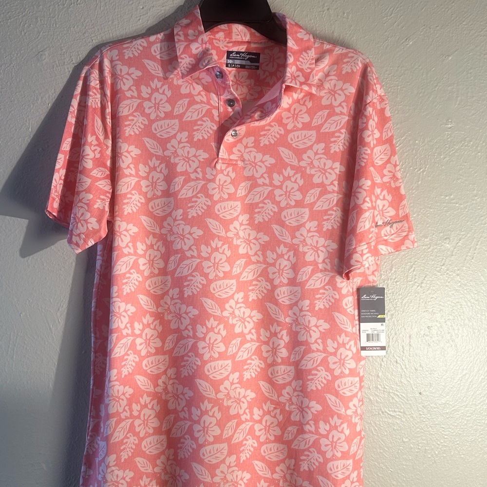 Hogan Coral Pink Floral Polo Shirt Size Small